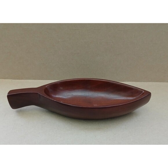 Solid Mahogany Wooden Leaf Serving Bowl Candy Dish Handmade in Haiti - Picture 1 of 12